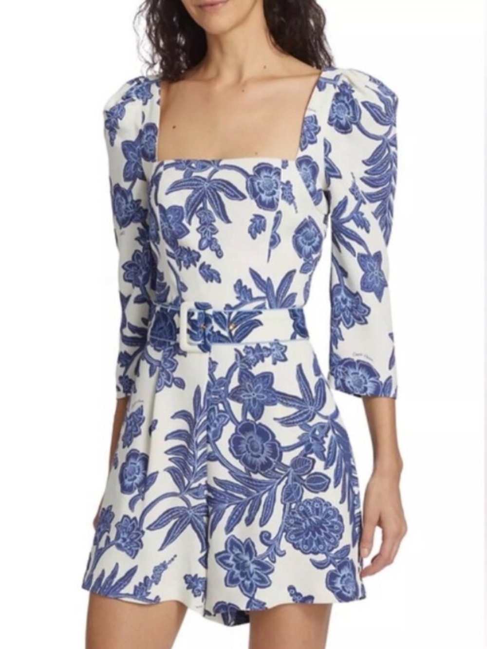 Cara Cara White & Blue Floral Penelope Romper | XS